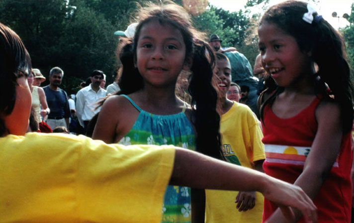 Kids celebrating Brazil's World Cup victory in 2002